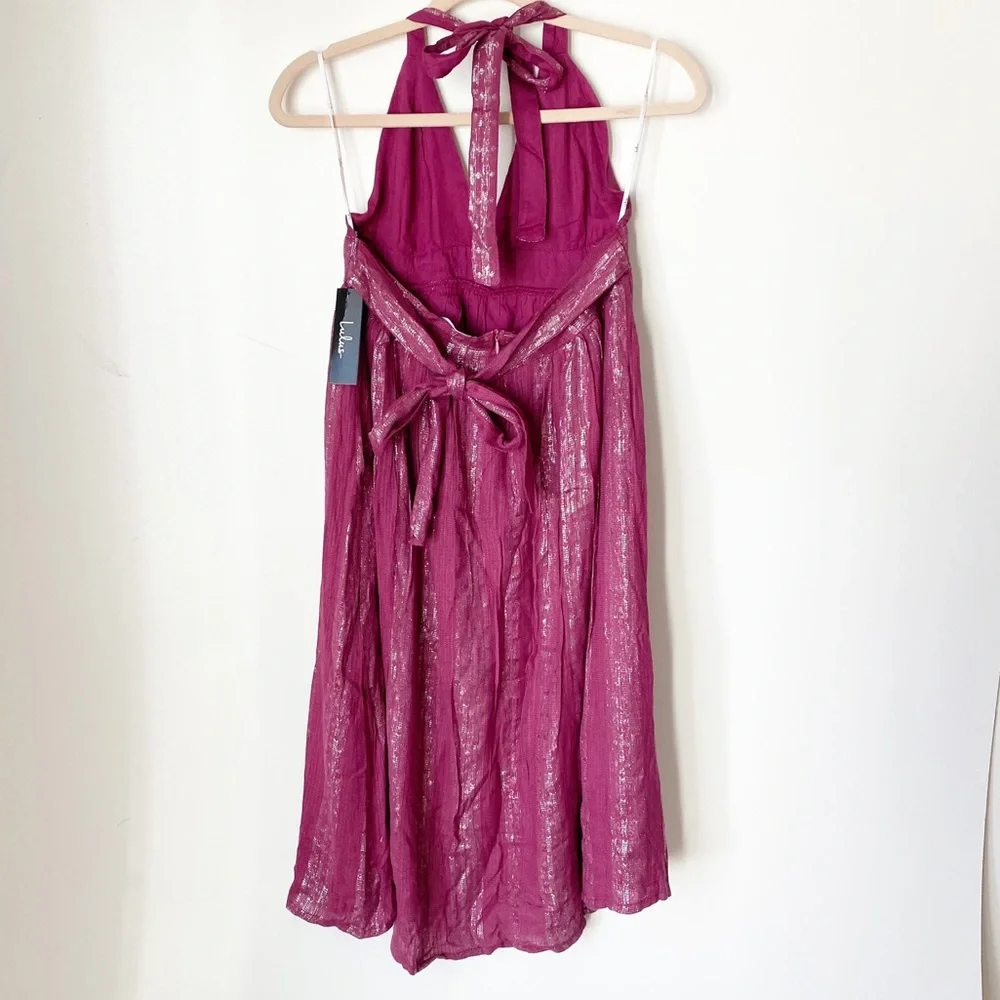 New Lulus Charlize Magenta pink metallic Striped Halter Midi Dress - Picture 3 of 8